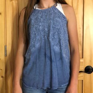 Blue flower embroidered tank